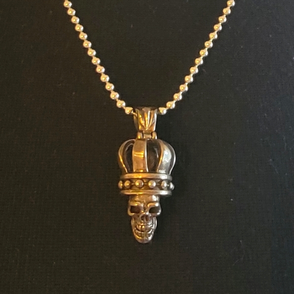 Vinyage Sterling Silver Crown Skull Pendant
